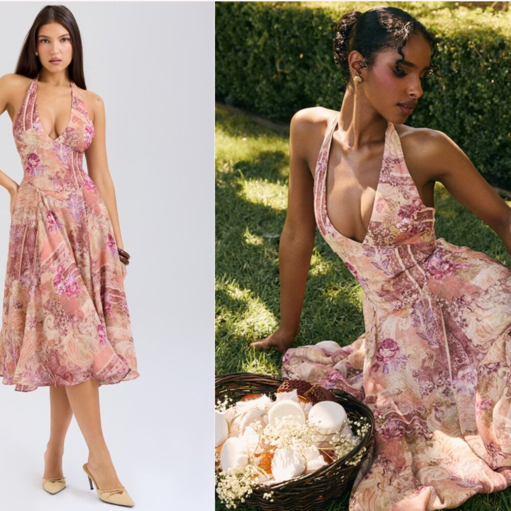 House of CB 'Solada' paisley patchwork print georgette halter sundress nwot - Picture 3 of 10
